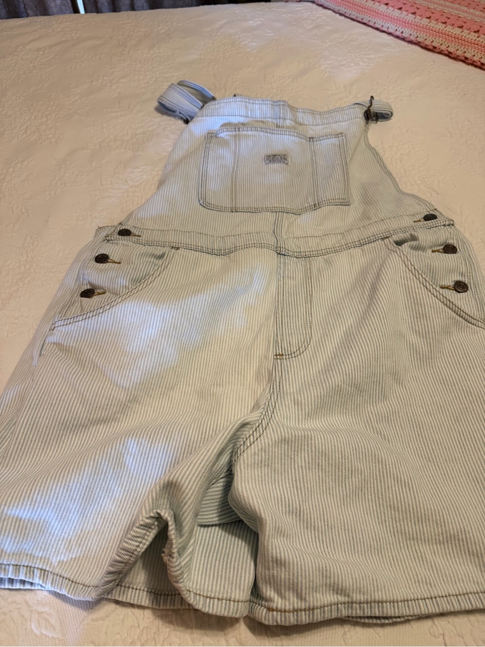 Levi's Light Blue Pinstripe Short Overalls